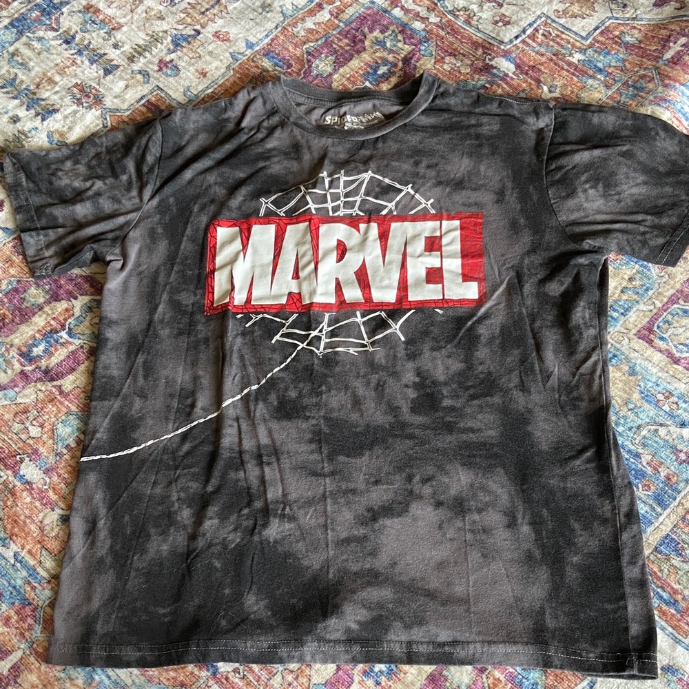 Marvel Tie-Dye Black T-Shirt with Red Logo